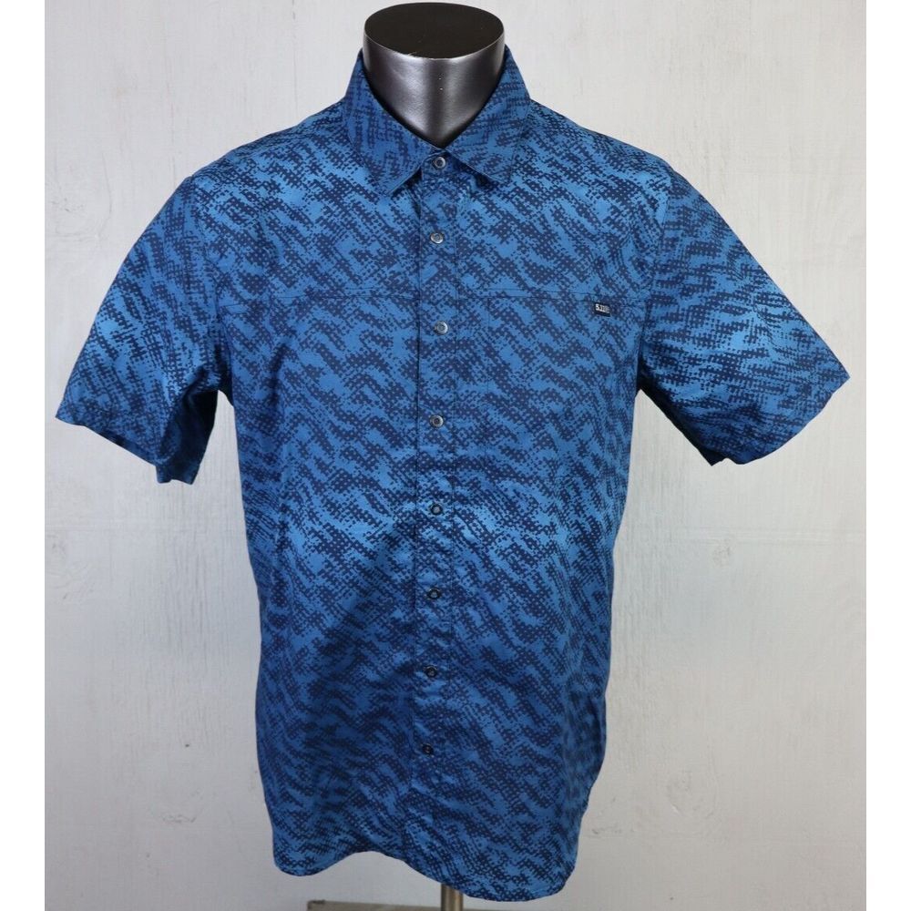 Mens 5.11 Tactical Snap Button Front Shirt Size Blue Size M Cotton‎ Geometric